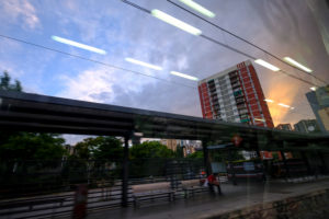 Suburban landscapes seen from inside a train of the metropolitan area of Barcelona in Catalonia Spain Suburban landscapes seen from inside a train of the metropolitan area of Barcelona in Catalonia Spain